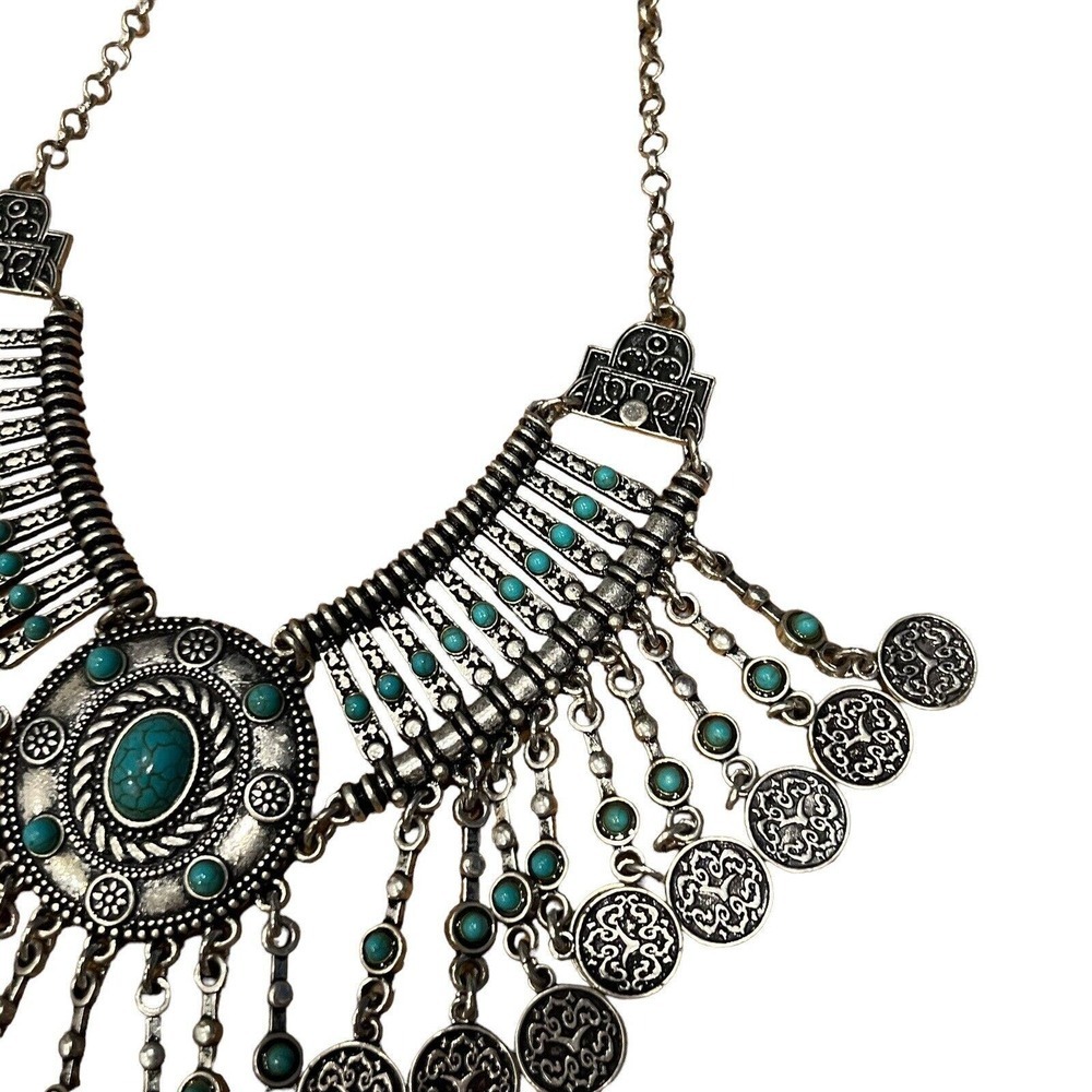 Faux Turquoise Silverstone Statement Necklace Sou… - image 4